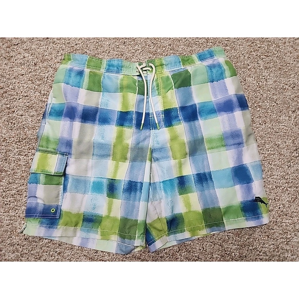 Tommy Bahama Baja Harbor Cove Blue Plaid Swimsuit Men's XXL Pockets‎ Liner Zip